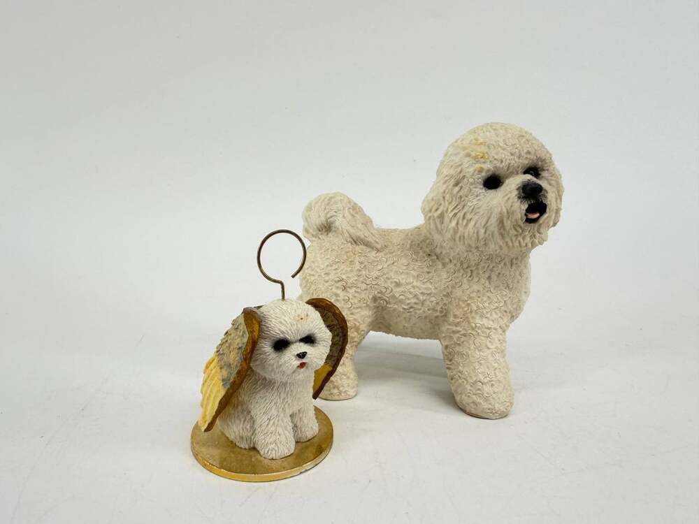 Bichon Frise Dog Resin Set Tiny Ones Angel Ornament & Standing Dog Decor